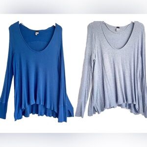 M Free People Drippy Sunset Park Thermal Waffle Tunic Top V-Neck Heather Gray